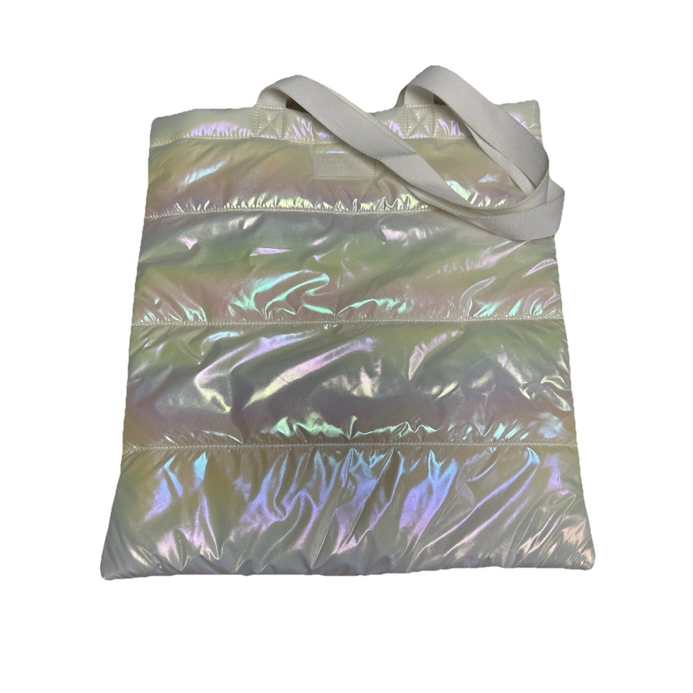 Iridescent Puffer Tote Bag White Shimmer Quilted Shoulder Bath‎ And Body Works